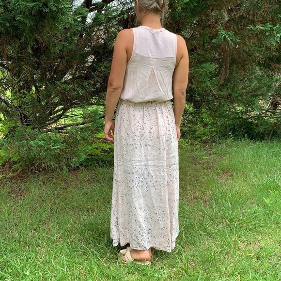 Flax Lagenlook Linen Maxi Skirt Floral Pull On‎ size S bohemian minimalist - Picture 6 of 12